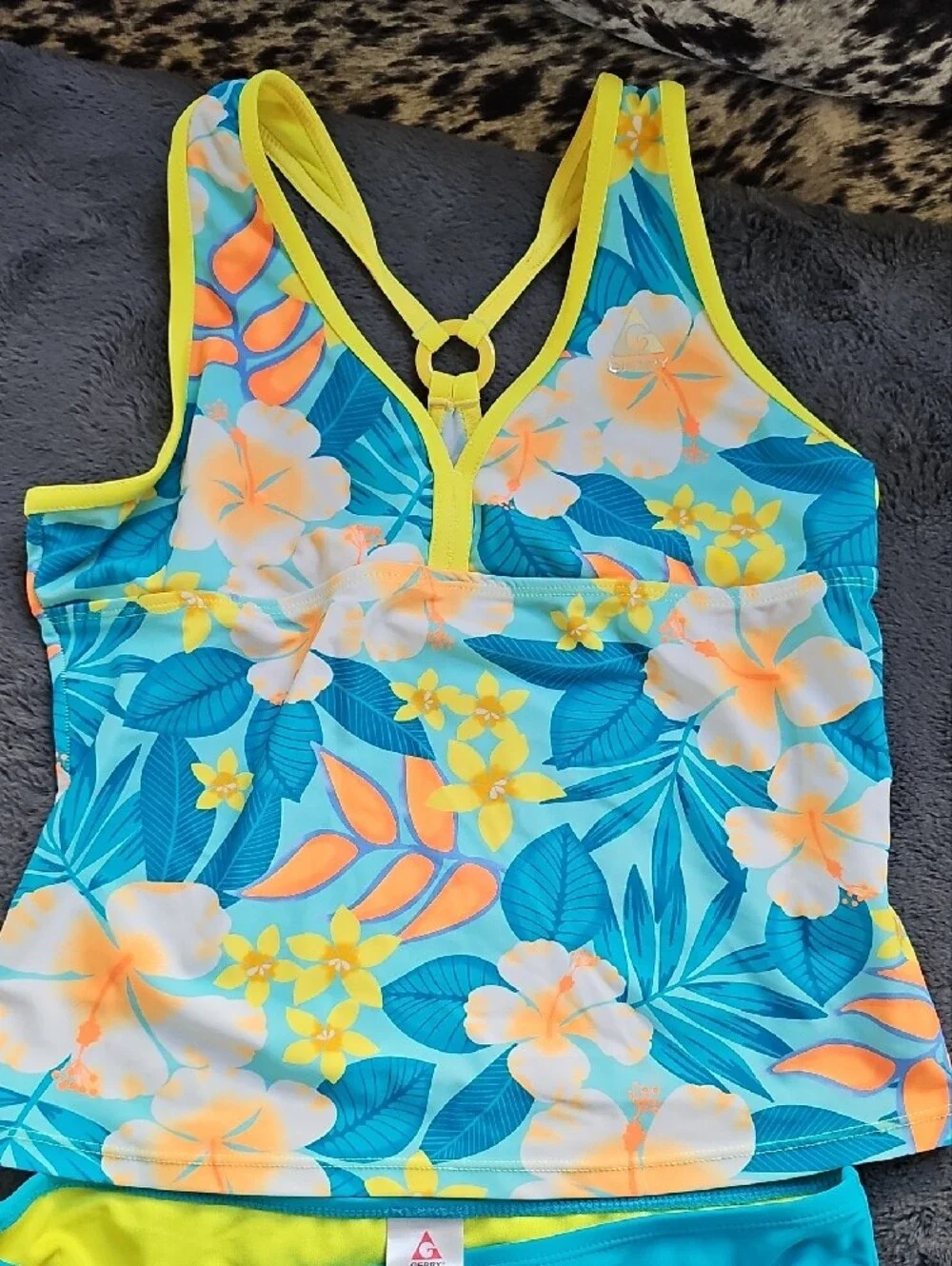 Girls' Tropical Floral Tankini Swim Set with Yellow Skirt